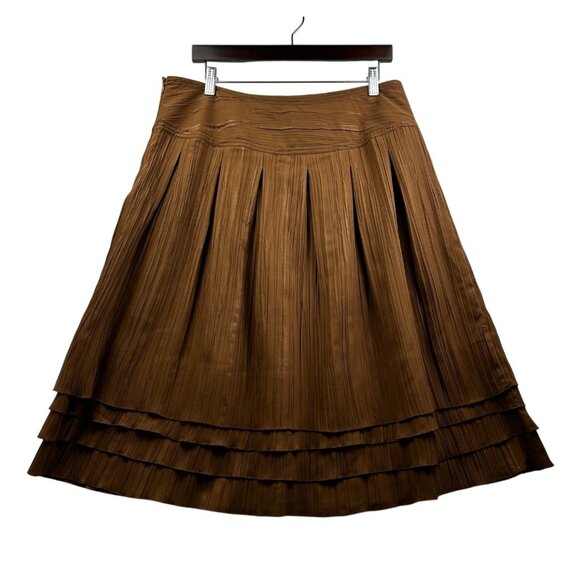Vtg Felicia & Co. Bronze Pleated A-Line Midi Skirt Tiered Hem Y2K Formal Sz 12 - Picture 4 of 8